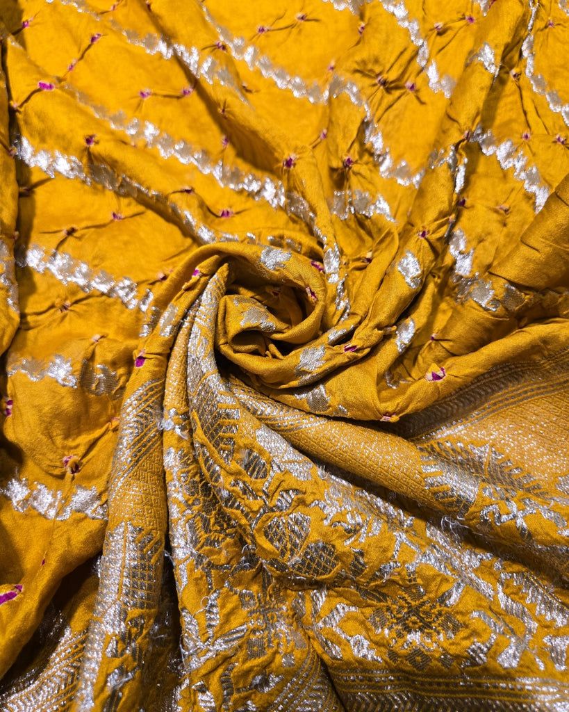 Chiniya silk Bandhini with banaras border - Mustard Yellow