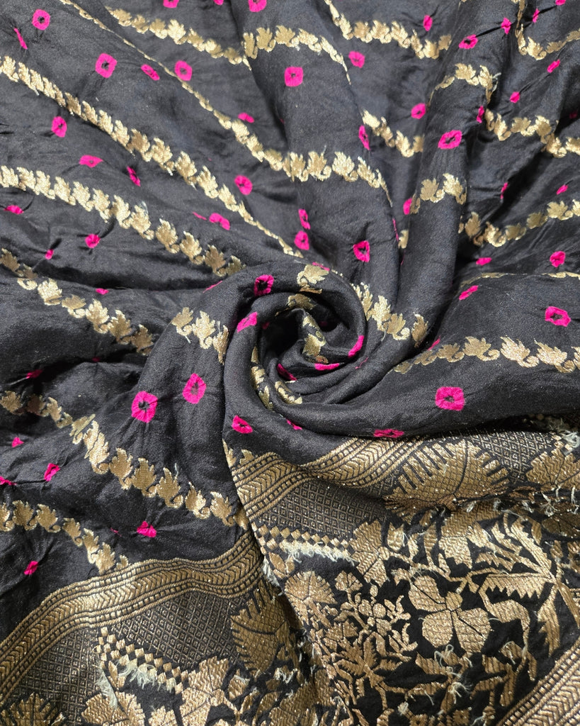 Chiniya silk Bandhini with banaras border - Black