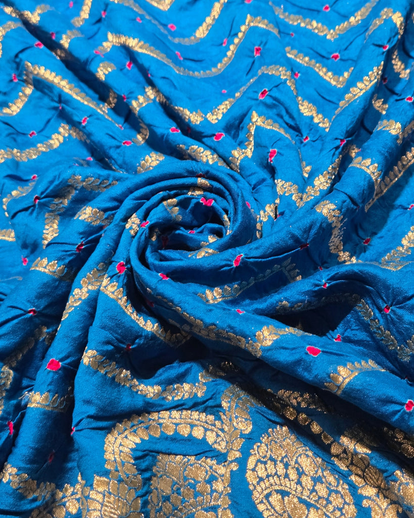 Chiniya silk Bandhini with banaras border - Sky Blue