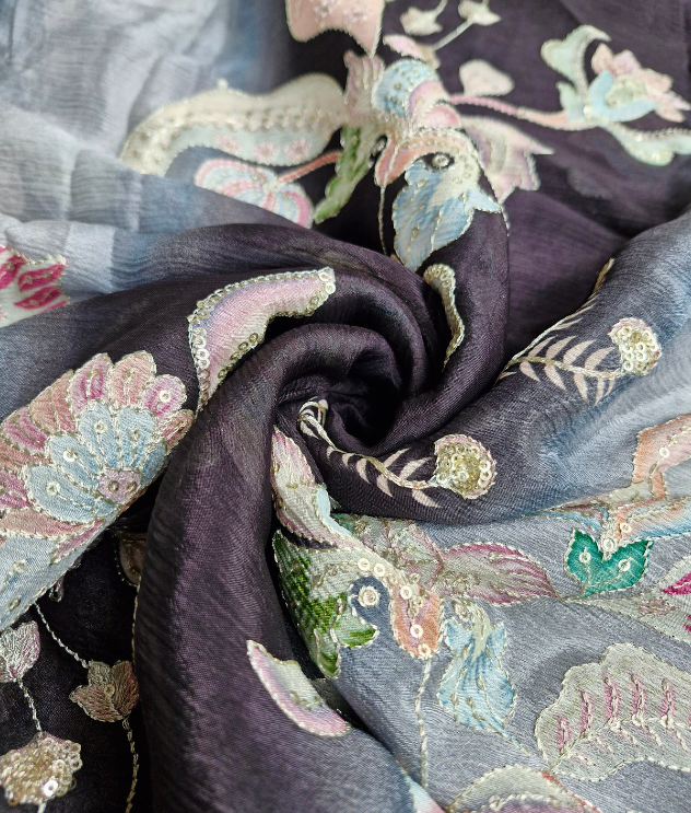 Chiniya Chiffon Work - Charcoal