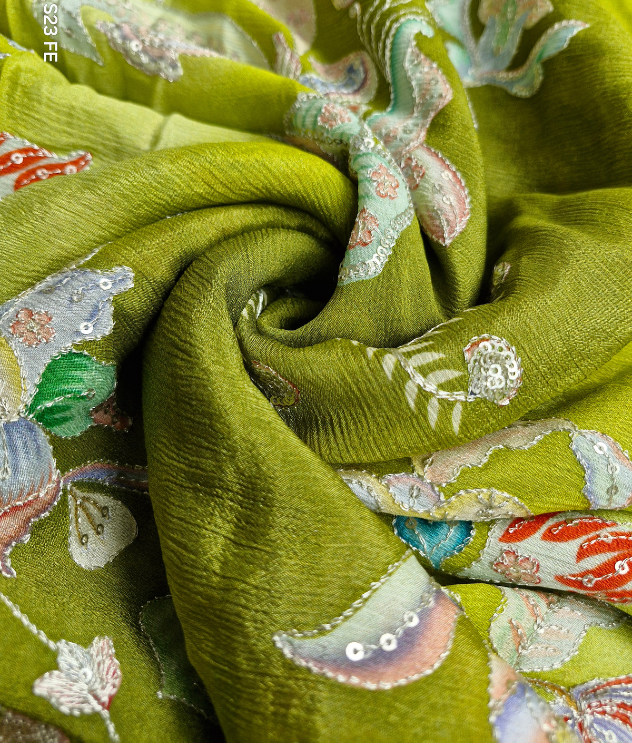 Chiniya Chiffon Work - Lime Green