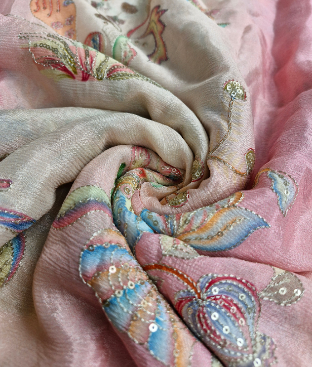 Chiniya Chiffon Work - Light Pink