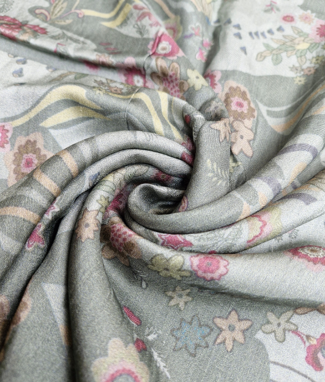 Printed Raw Silk - Green