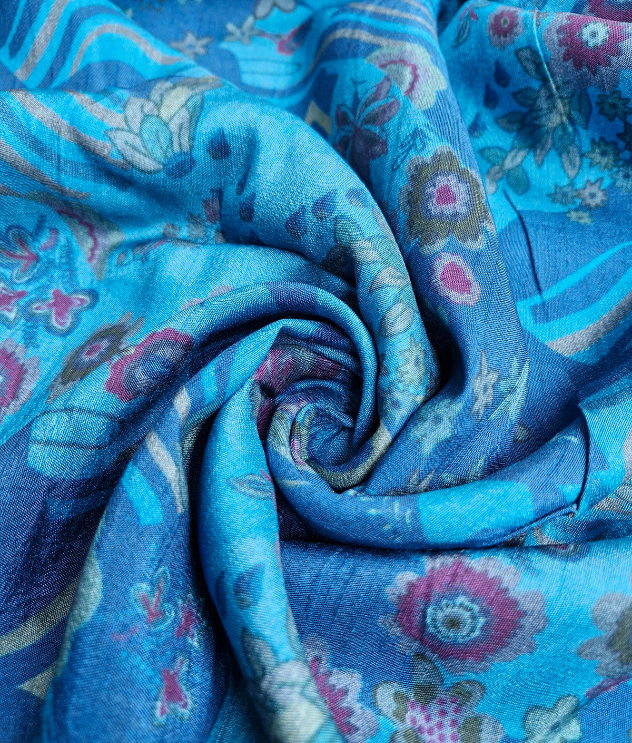 Printed Raw Silk - Blue