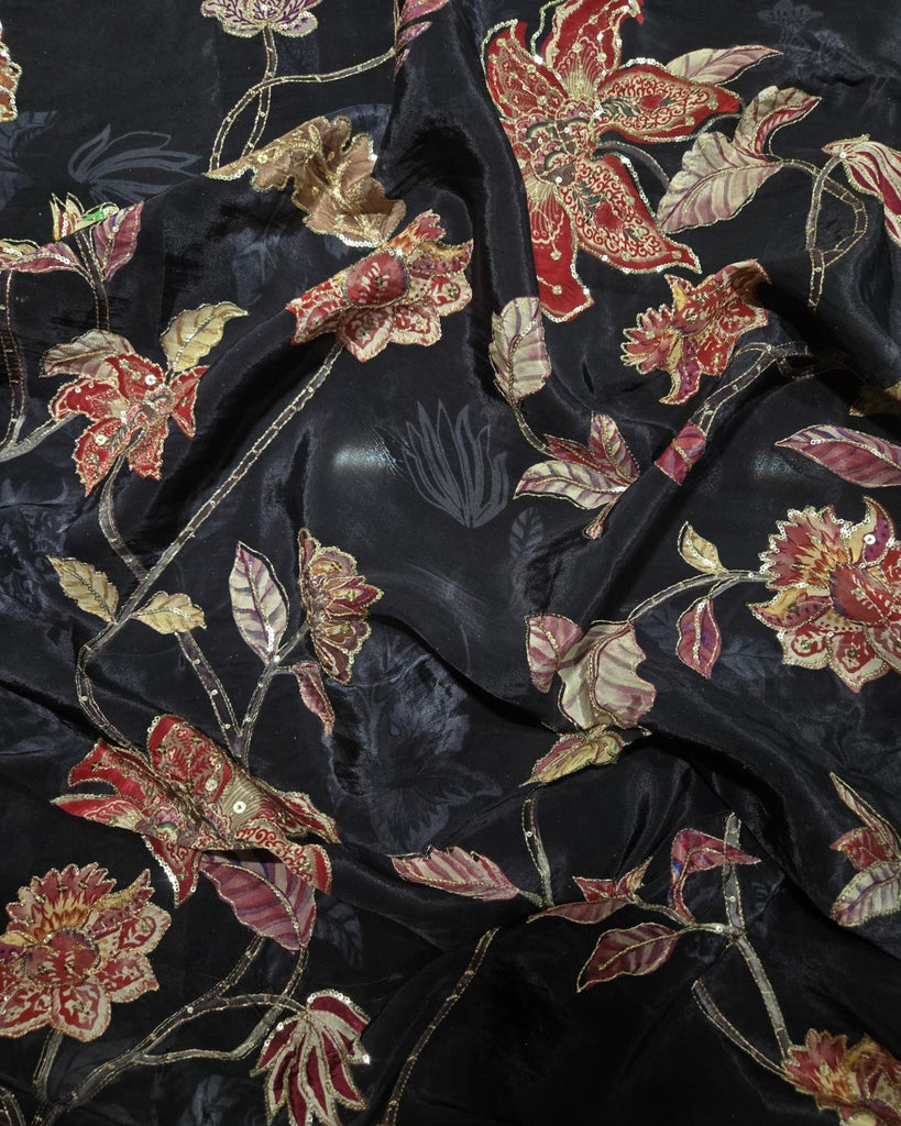 Crape Embroidery - Black