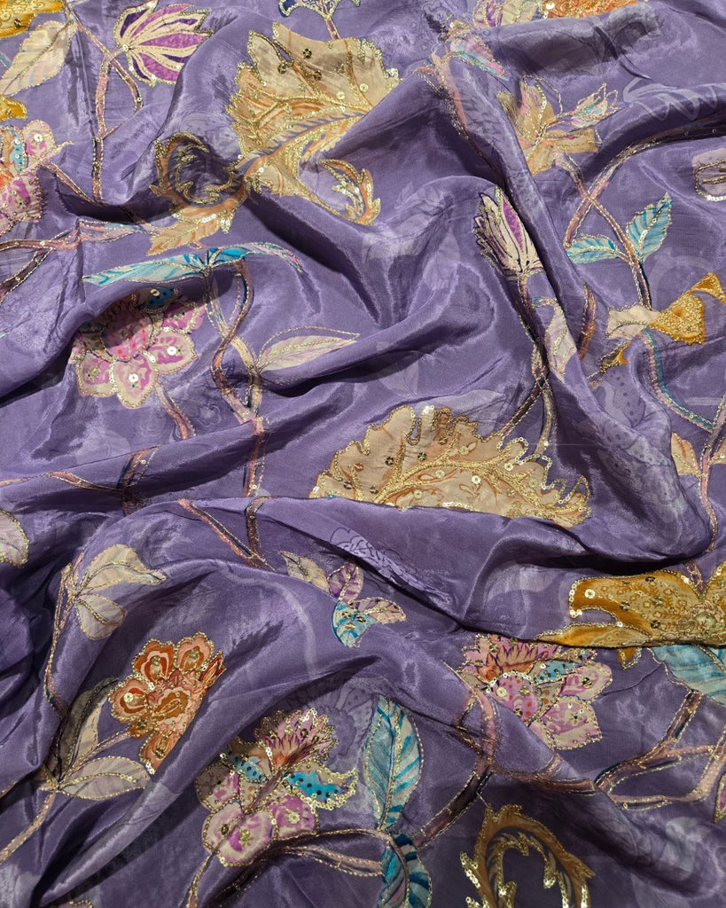 Crape Embroidery - Lavender