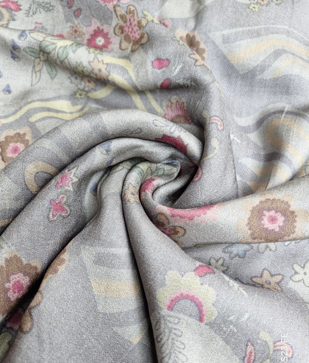 Printed Raw Silk - Light Grey