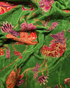 Crape Embroidery - Parrot green