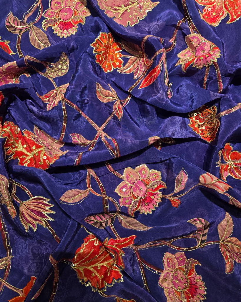 Crape Embroidery - Dark Blue