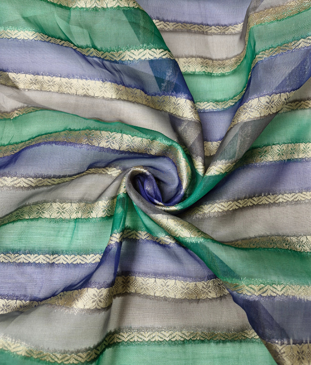 Organza banaras -  Shades of green and blue