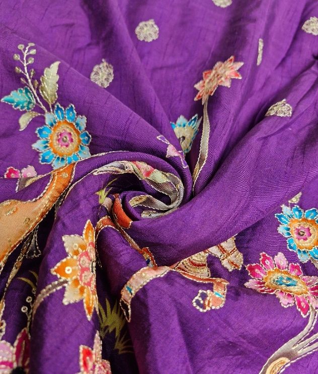 Raw Silk Embroidery - Purple