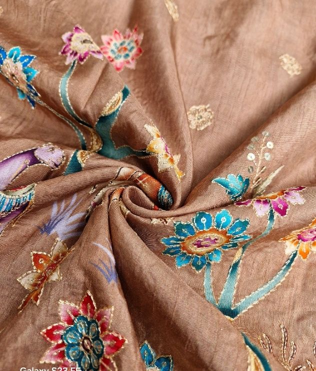 Raw Silk Embroidery - Brown