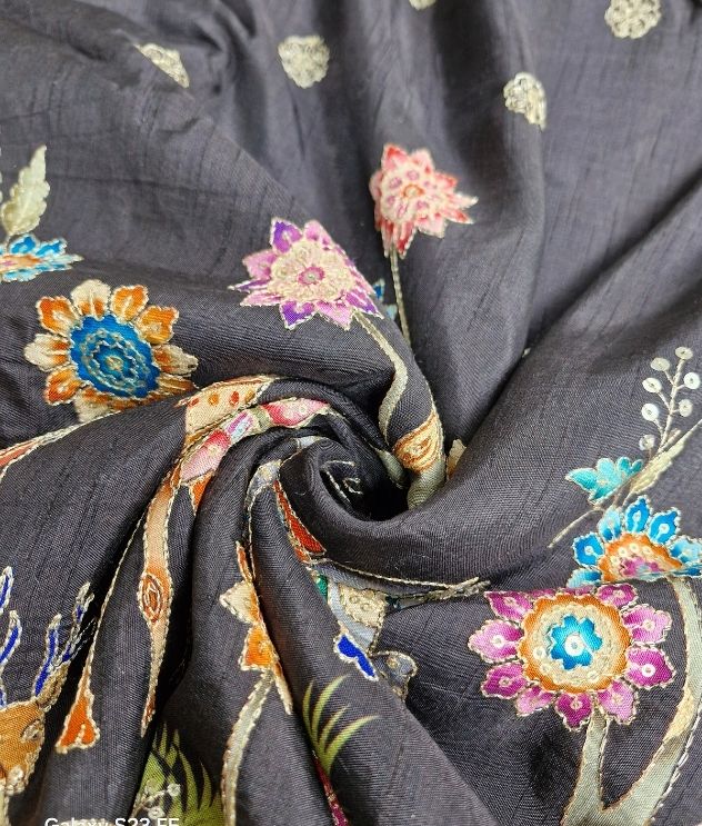 Raw Silk Embroidery - Charcoal