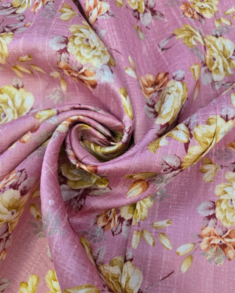 Floral Raw Silk - Light Pink