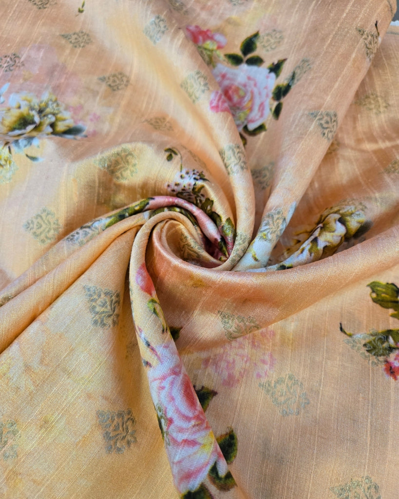 Floral Raw Silk - Soft Peach