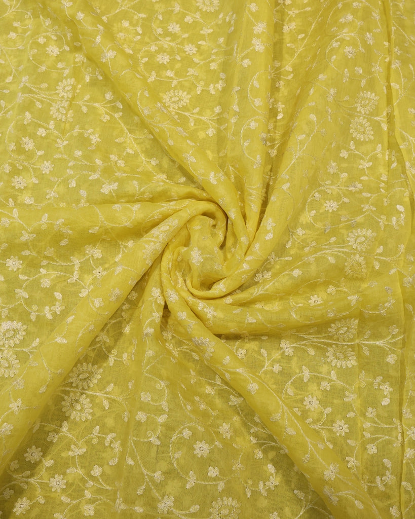 Mul Chanderi ThreadWork - Lemon Yellow