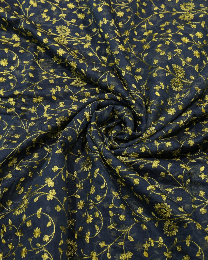 Mul Chanderi ThreadWork - Deep Navy Blue