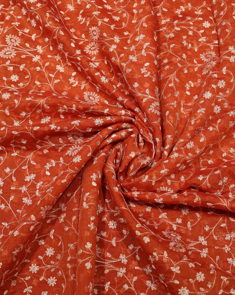 Mul Chanderi ThreadWork - Rust Orange