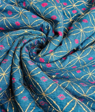 Moonga bandini with zari work - Rich Teal