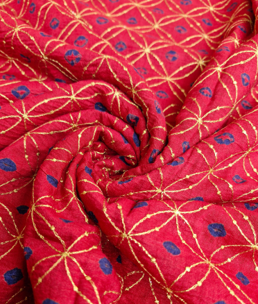 Moonga bandini with zari work - Red