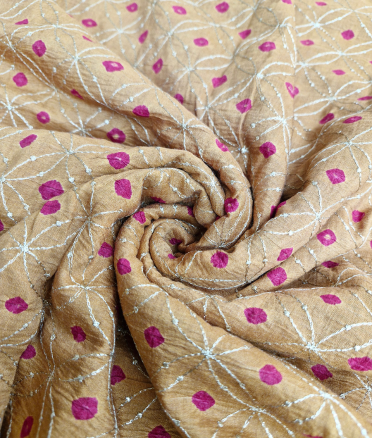 Moonga bandini with zari work - Beige