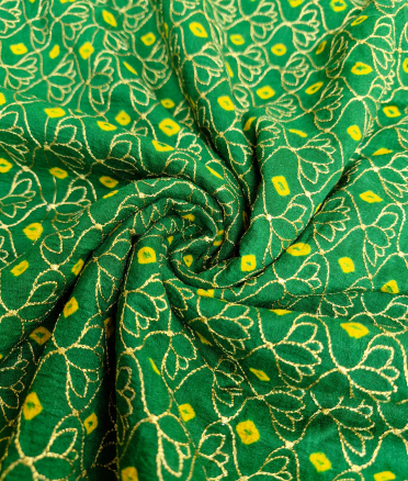 Moonga Bandhani with Embroidery - Green