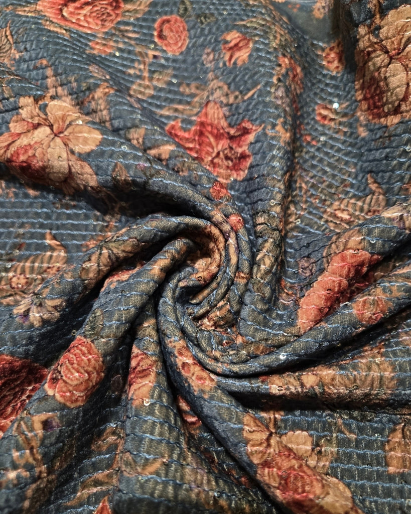 Designer Velvet - Steel Blue Floral