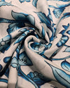 Printed Falling Raw Silk - Ivory Blue Floral
