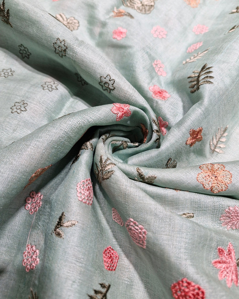 Tussar embroidery - Soft Pastel Mint Green