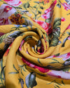 Printed Falling Raw Silk - Mustard Pink Floral