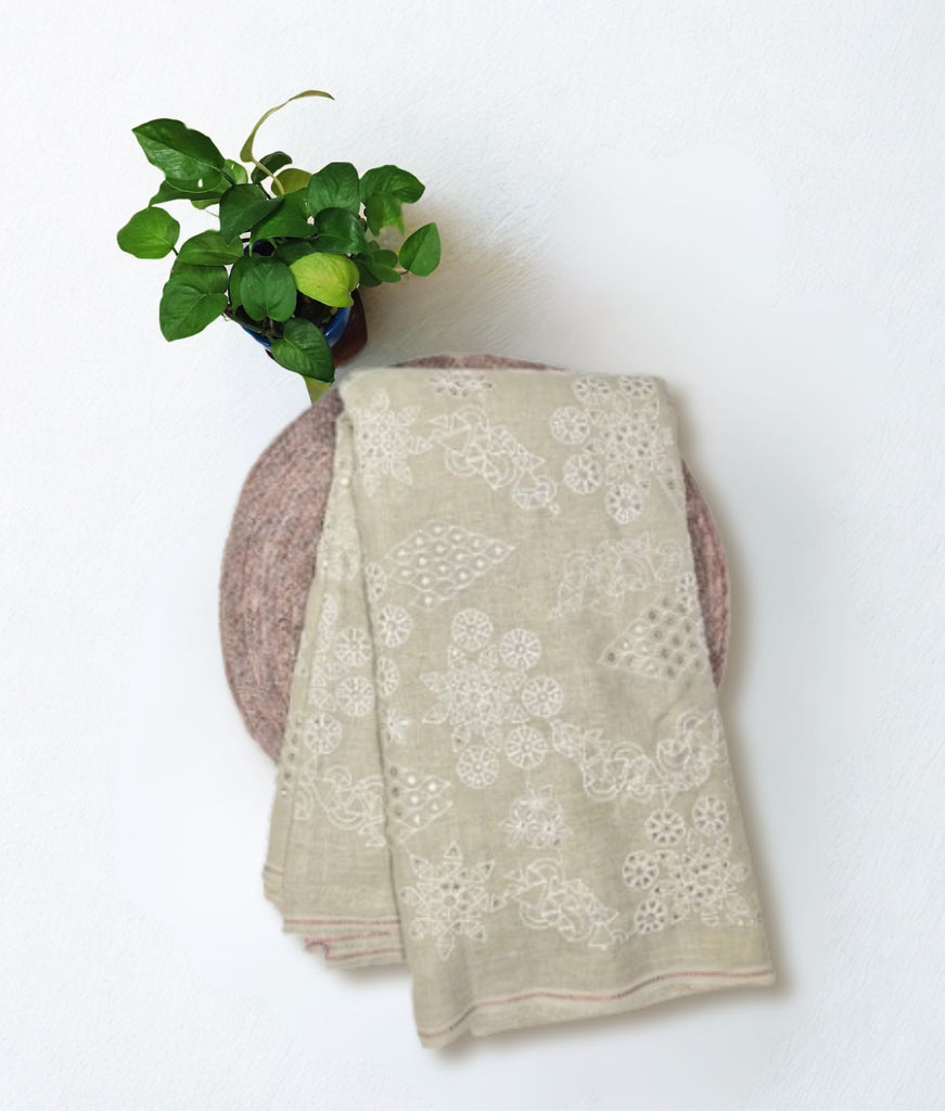 Linen Embroidered - Pale Olive