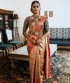 Copper Gold Kanjeevaram Saree with Green Blouse