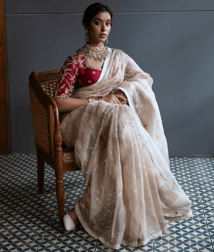 Cream Organze Saree