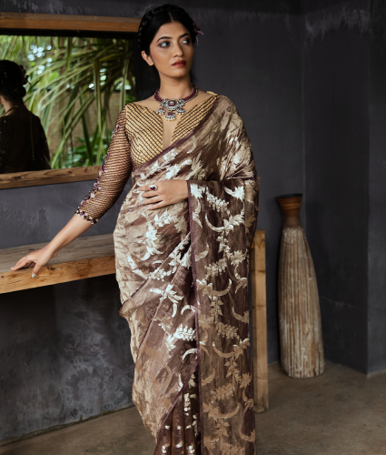 Purple Tissue Saree with Handwork Blouse