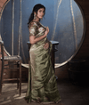 Green Tissue Saree with Floral Handwork Blouse