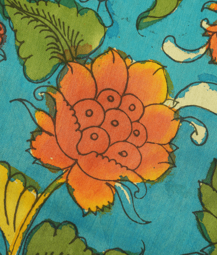 Pen kalamkari Printed Torquoise Blue