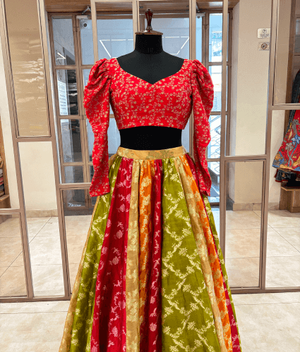 PureBanarasMultiColorLehengaWithRawSilkPatternBlouse