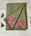 PureTussarThreadWorkCutworkSareeSapGreen