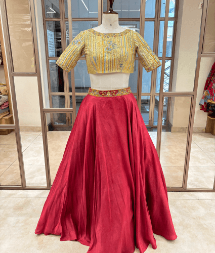 RawSilkLehengaWithPastelBanarasHandworkBlouse