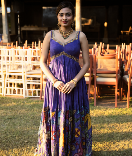 Purple Kalamkari Handwork Gown