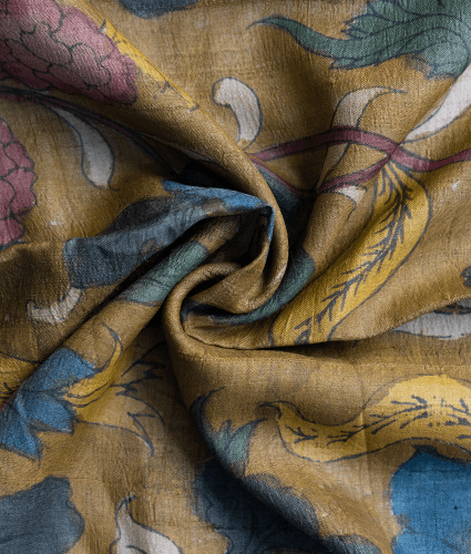 Tussar Pen Kalamkari Mustard Yellow Print