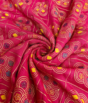 Moonga bandini with zari work - Deep Pink