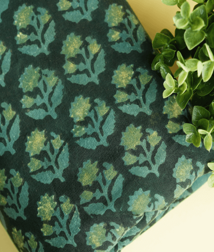 Pure Cotton Ajrakh Floral Print On Black